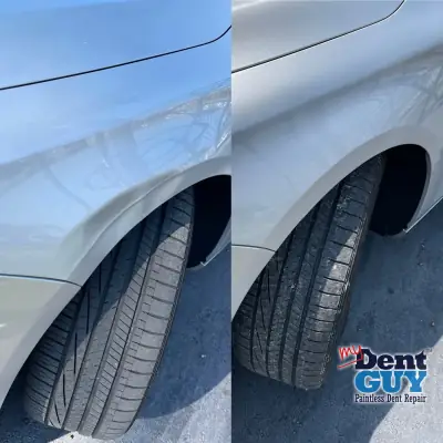 Left Fender Repair — Paintless dent repair before and after in Bonita Springs, FL