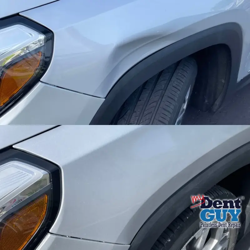 Front Fender Dent Fix — Paintless dent repair before and after in Bonita Springs, FL