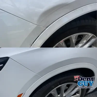 Porsche quarter dent repair — Paintless dent repair before and after in Fort Myers, FL