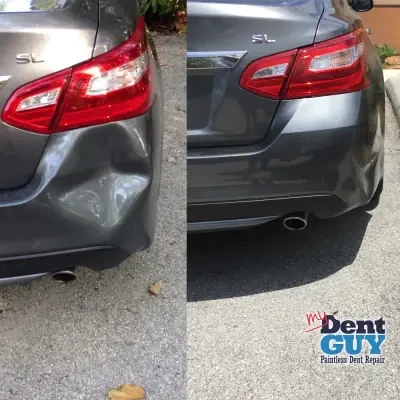 Bumper Dent Restoration — Paintless dent repair before and after in Estero, FL