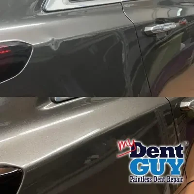 Cadillac Quarter panel bodyline dent repair — Paintless dent repair before and after in Naples, Florida